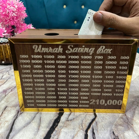 Golden Umrah Saving Wooden Box