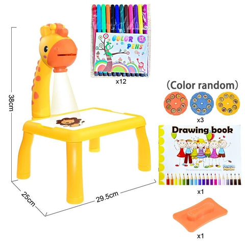 HYUE Funny Yellow DIY Kids Drawing Projector Table with Color Pens
