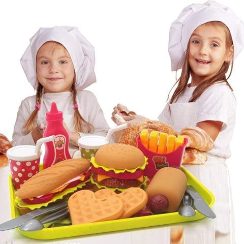 Pretend Play Fast Food Set, Play Food for Kids Kitchen - Play Kitchen Accessories - Toy Foods with Play Burger and Hot Dog Plastic Food for Pretend Play, Kids Toddler Childrens Birthday Gifts