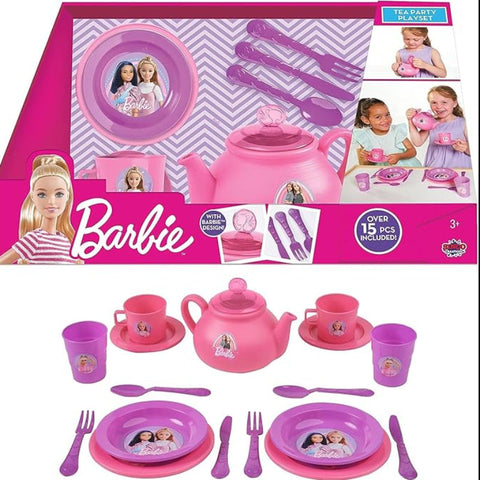 Barbie Tea Set for Kids, 16-Piece Pretend Playset with Teapot, Cups, Saucers, Plates & Cutlery, Ideal for Imaginative Tea-Time Fun, Pretend Play for Kinds